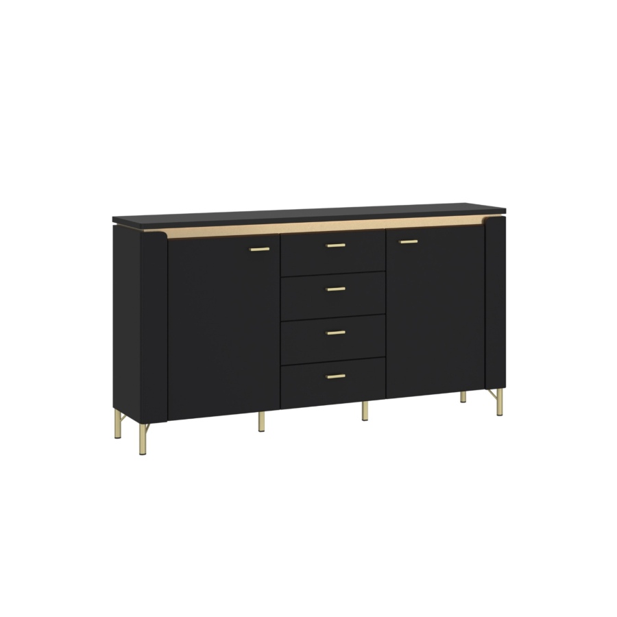 Buffet NORICA 2 PORTES 4 TIROIRS - Noir / Doré Soldes été vague 2