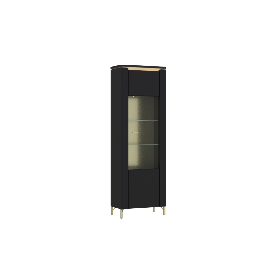 VITRINE NORICA 1 PORTE LED en OPTION - Noir / Doré Soldes été vague 2