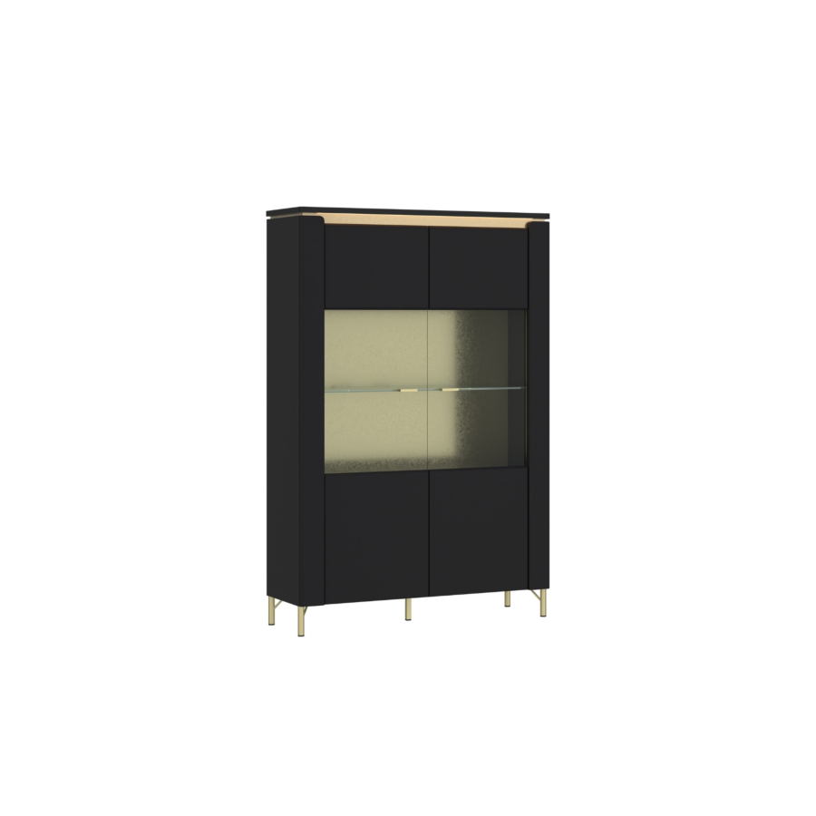 VITRINE NORICA 2 PORTES LED En OPTION - Noir / Doré Soldes été vague 2