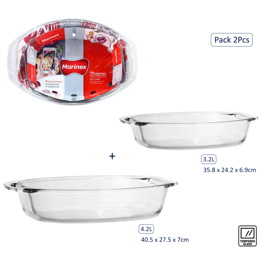 Set de 2 plats à four avec anse ovales marinex - 3,2l et 4,4l Préparations culinaires
