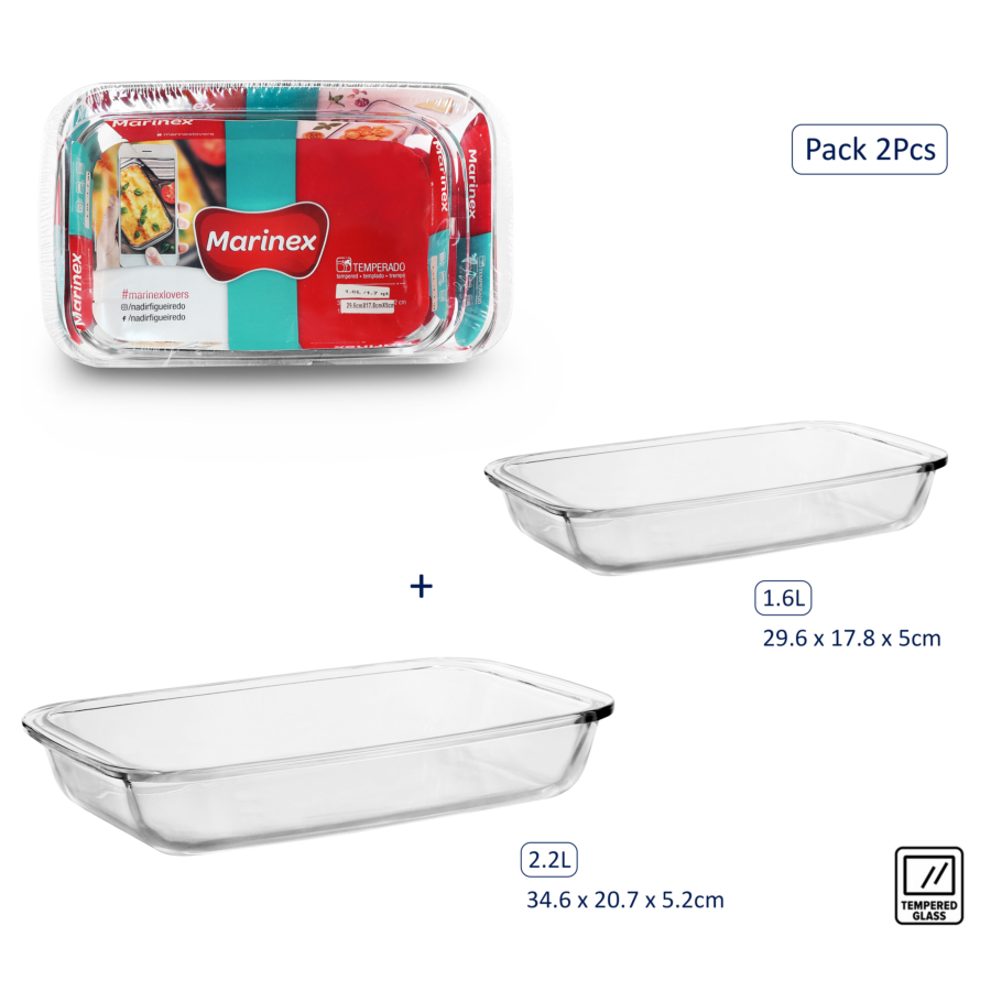 Set de 2 plats à four rectangulaires - 1,6l et 2,2l Préparations culinaires