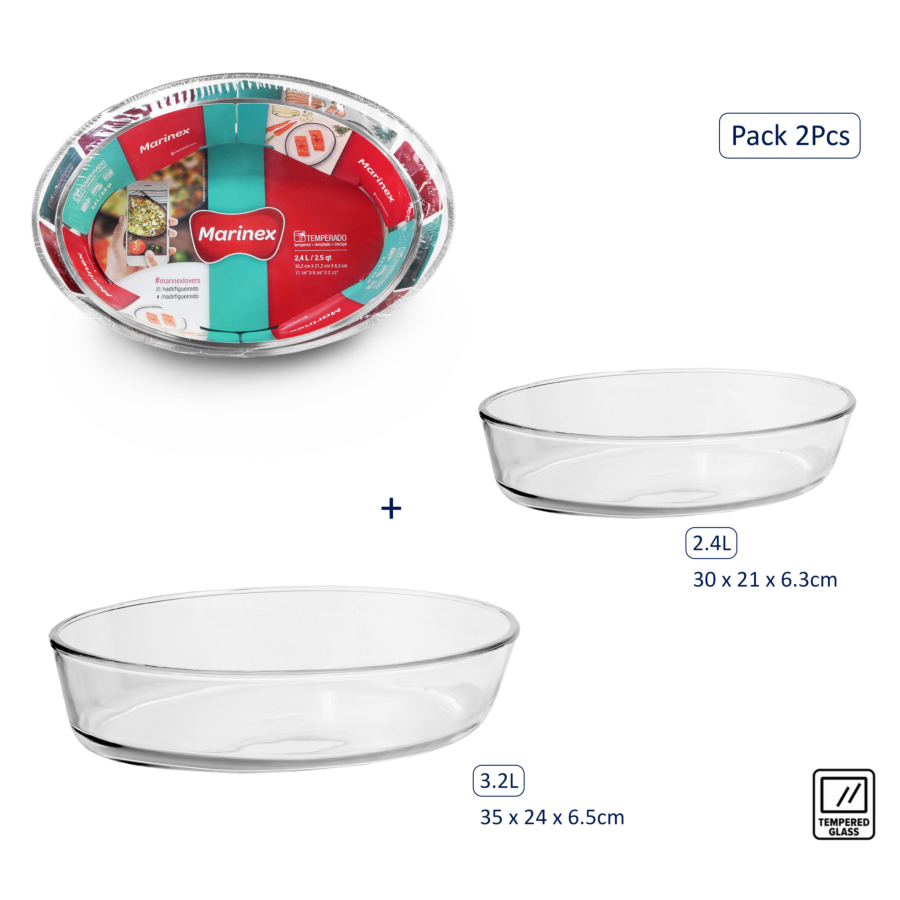 Set de 2 plats à four ovales marinex - 2,4l et 3,2l Préparations culinaires