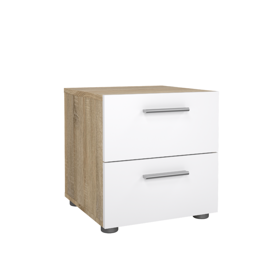 Table de Chevet 2 Tiroirs Pepe – 40×40,25×42,3cm – Chêne et Blanc Tables de chevet