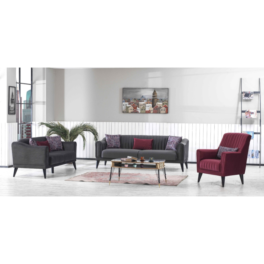 Salon MOON 3+2+1 Avec Fonction Lit - Gris Foncé Soldes été