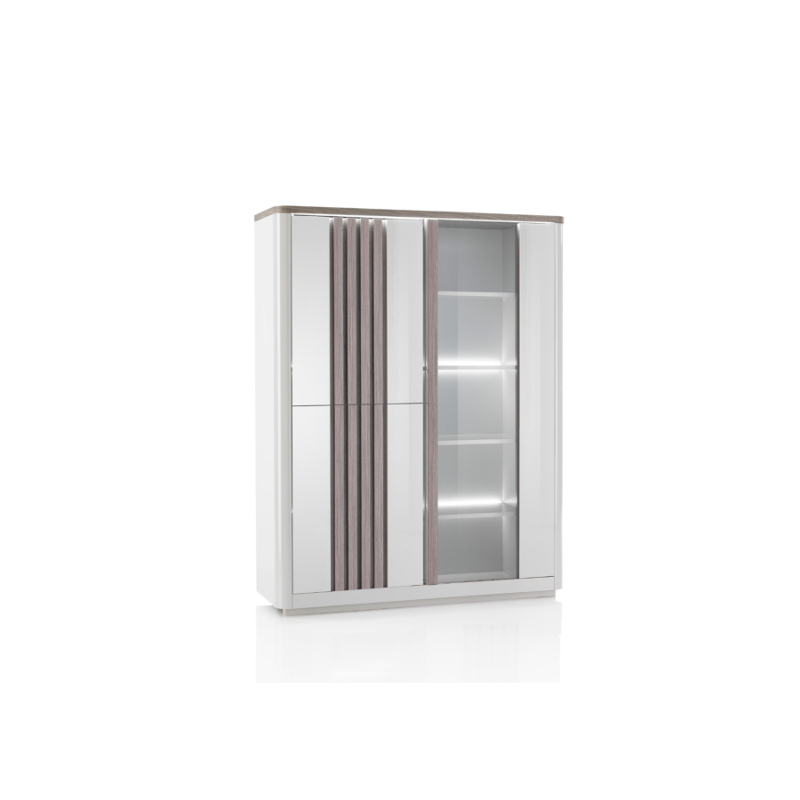 Vitrine 3 Portes PESARO - Chêne / Gris Rangement de salon