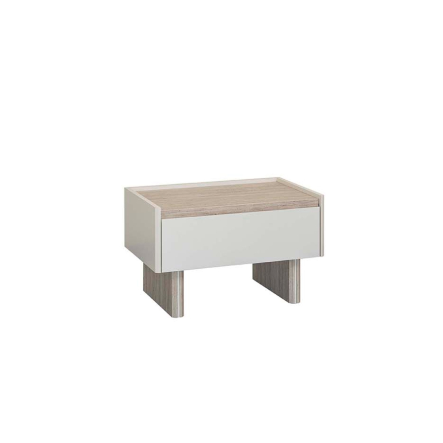 TABLE DE CHEVET MERKUR - Blanc / Chêne Soldes été