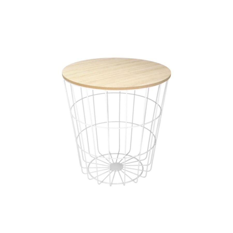 Table D'appoint Avec Panier Métallique - Blanc Tables d'appoint