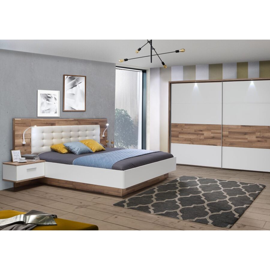 Lit double moderne 140x190 cm avec éclairage pour chambre adulte