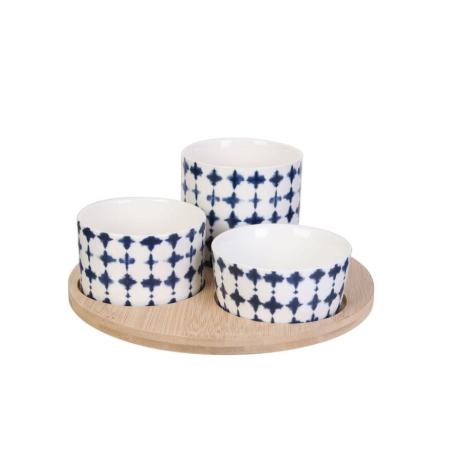 Set De 3 Coupelles Apéro Avec Support Bambou - Bleu Serviteurs
