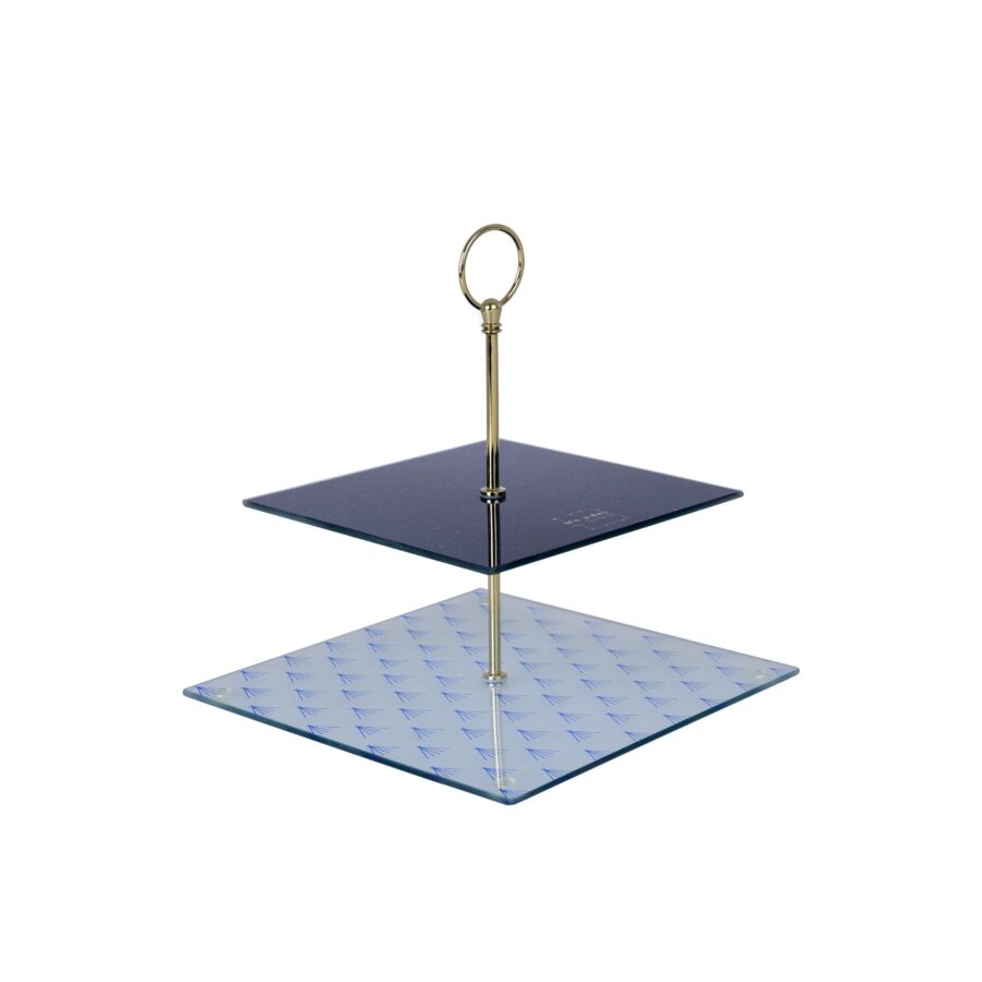 Plat De Présentation En Verre 2 Étages - Bleu Serviteurs
