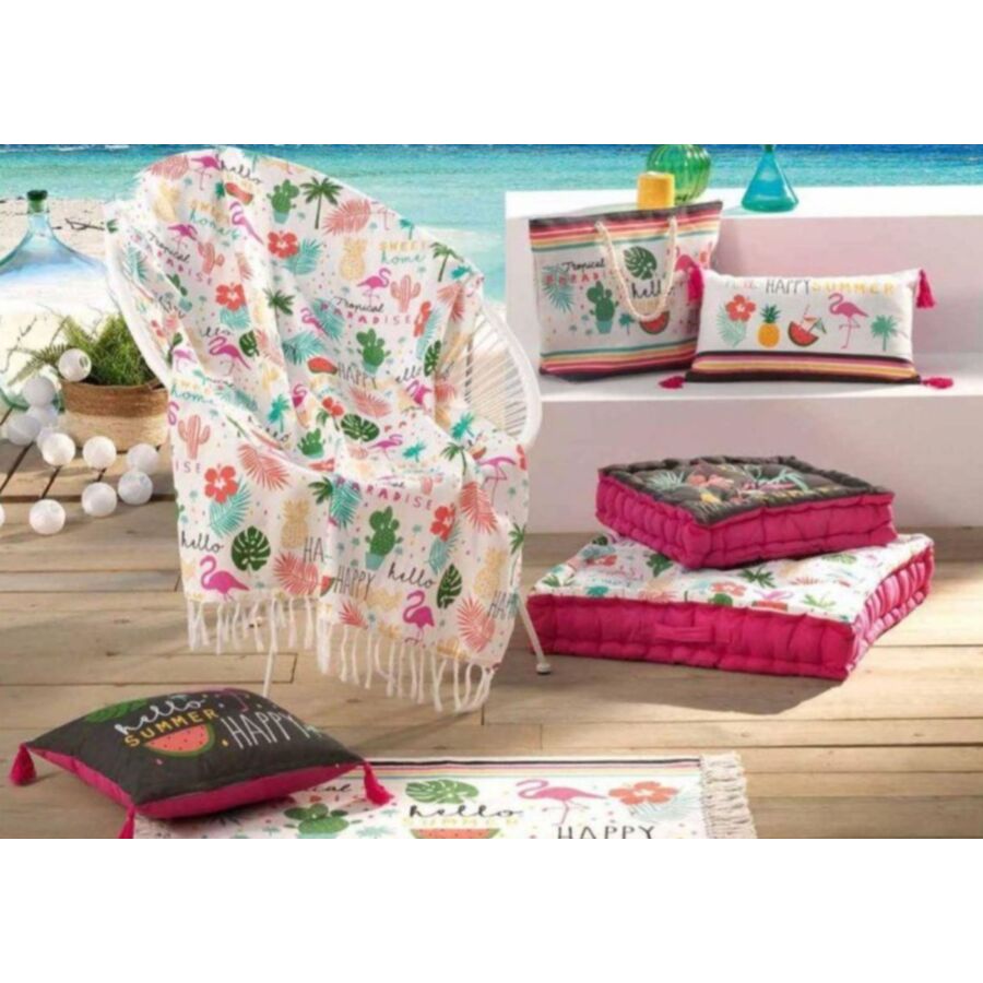 Serviette À Franges 100x200cm Coton Imprimé IBIZA - Multicouleur Serviettes de bain