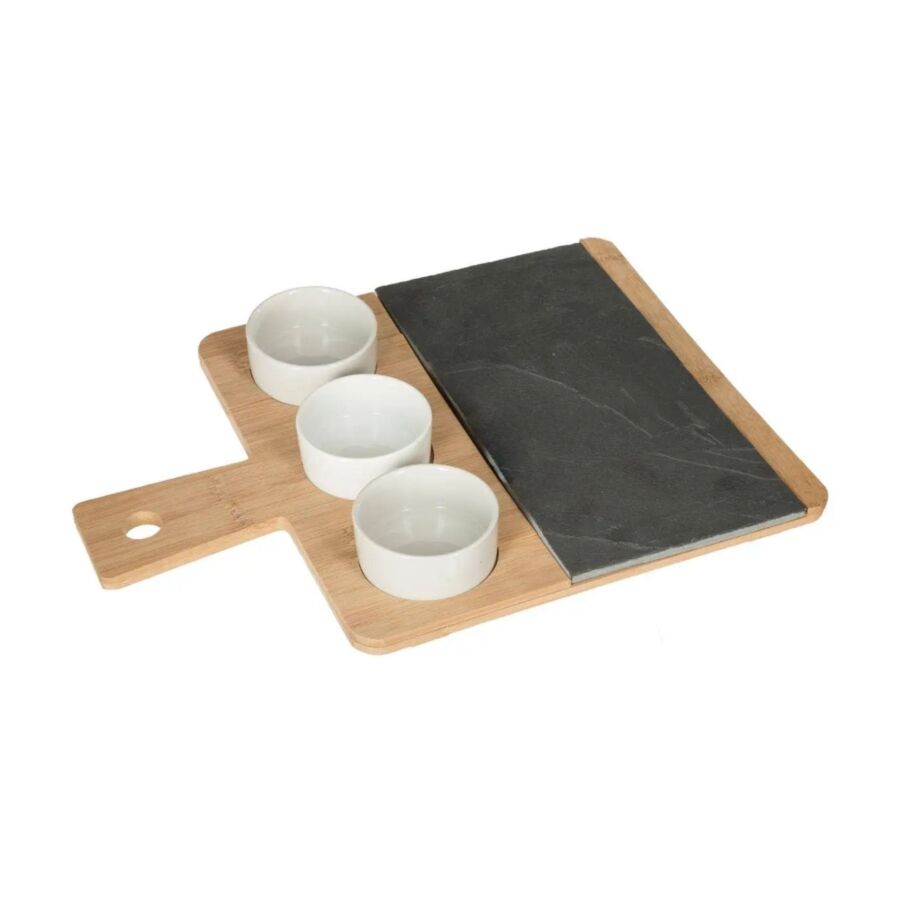 Set Apéritif Ardoise 4 Pièces - Blanc / Beige / Noir Serviteurs