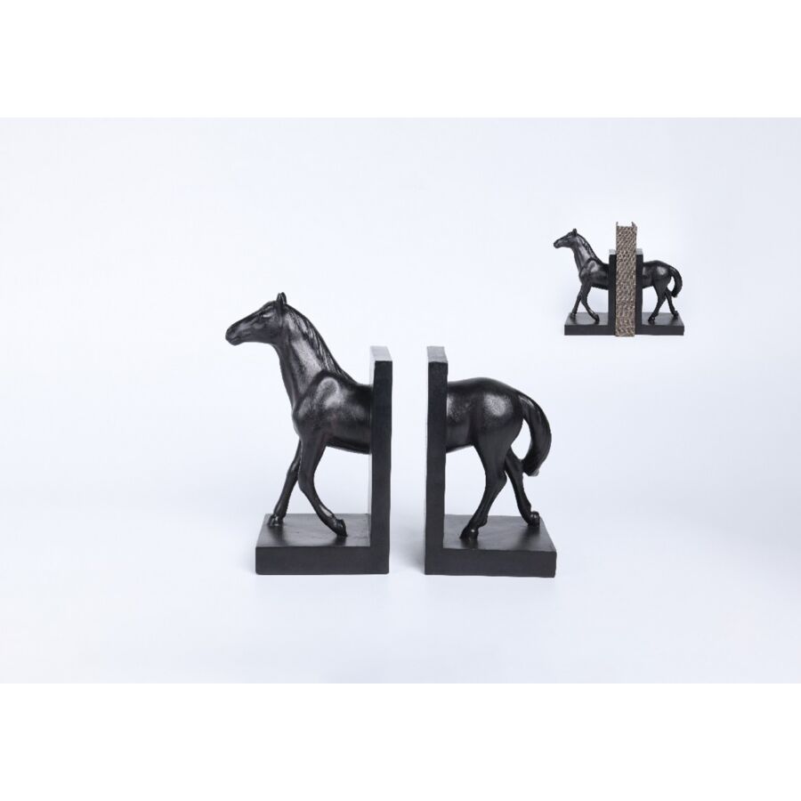 Set De 2 Serre-livres Cheval En Résine - Noir Bibelots