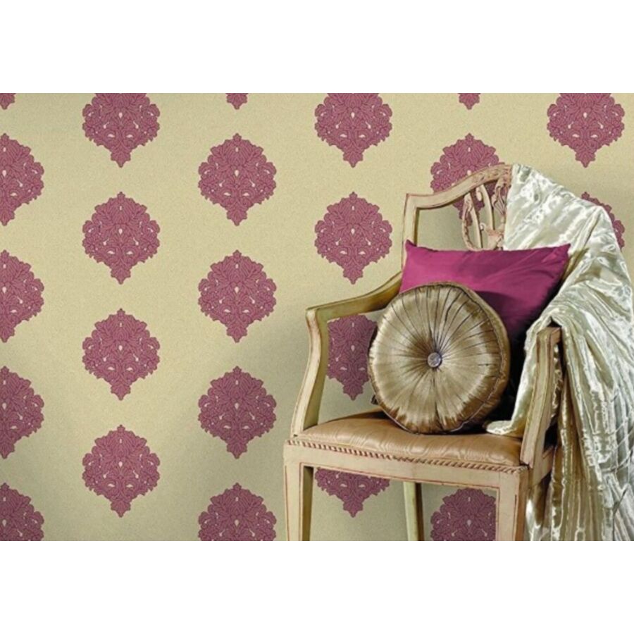 Papier Peint OPUS FLORIANA DAMASK - Beige / Rose Fuchsia Papier peint