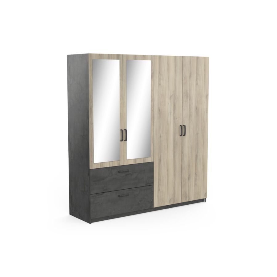 Armoire READY 4 Portes - Chêne / Gris Armoires rangements