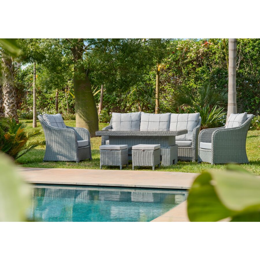 Salon De Jardin TURIN Avec Table + 2 Poufs Gris Kitea Maroc