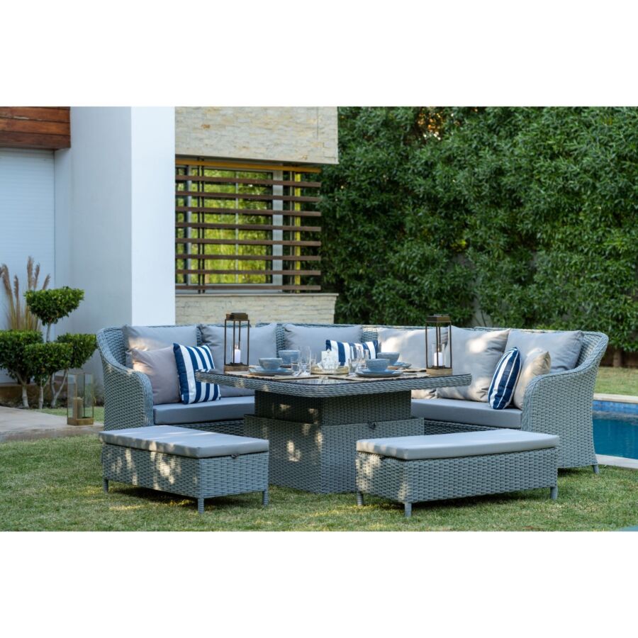 Coin jardin TURIN Avec Table + 2 Bancs Gris Kitea Maroc