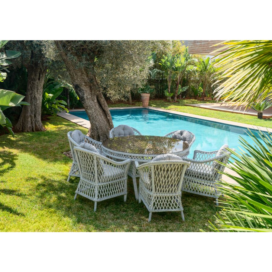Table À Manger De Jardin ENZO + 6 Fauteuils - Gris Clair Bon plan