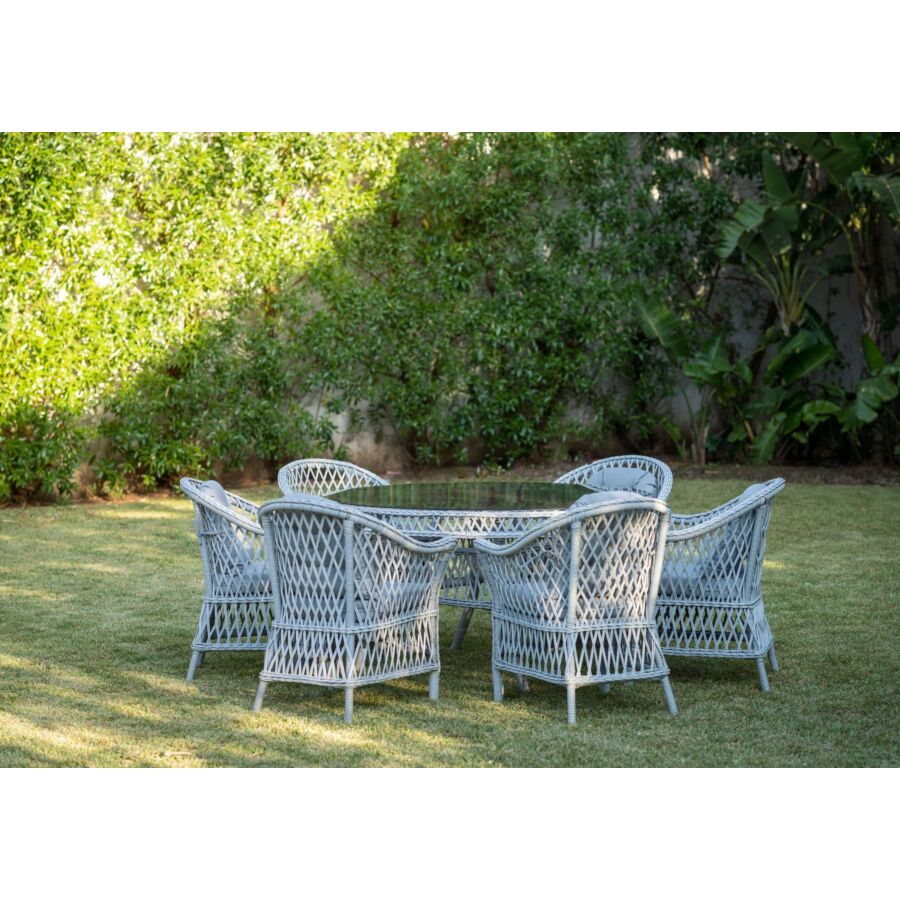 Table À Manger De Jardin ENZO + 6 Fauteuils Gris Clair Kitea Maroc