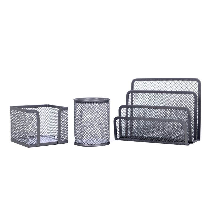 Set De 3 Pièces Accessoires De Bureau En Métal - Argent