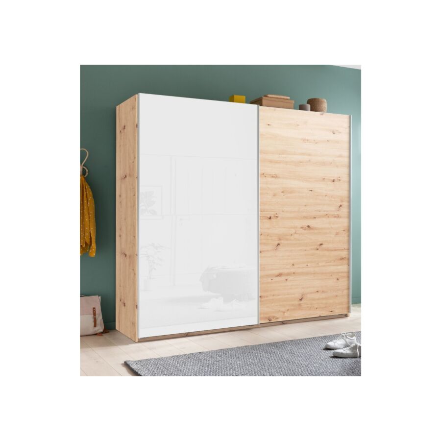 Armoire MUNDI Avec 2 Portes Coulissantes Blanc / Chêne Kitea Maroc