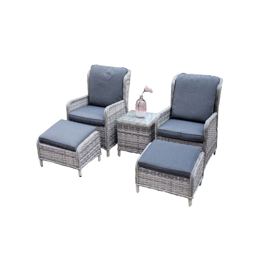 Set BARCELONA Avec 2 Fauteuils + 2 Repose-Pieds + Table Basse - Gris Salons de jardin bas