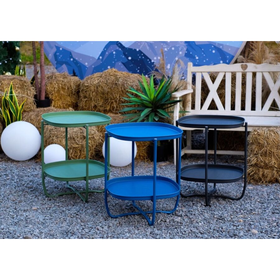 Table D'Appoint Carré PIPA Avec 2 Étagères - Bleu Tables de jardin