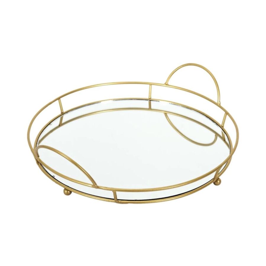 Plateau De Presentation Miroir 34 cm - Doré Serviteurs