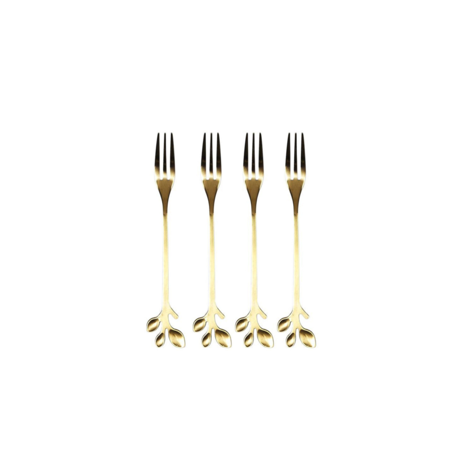 Lot De 4 Fourchettes À Dessert FEUILLE - Doré Cuisson et préparation