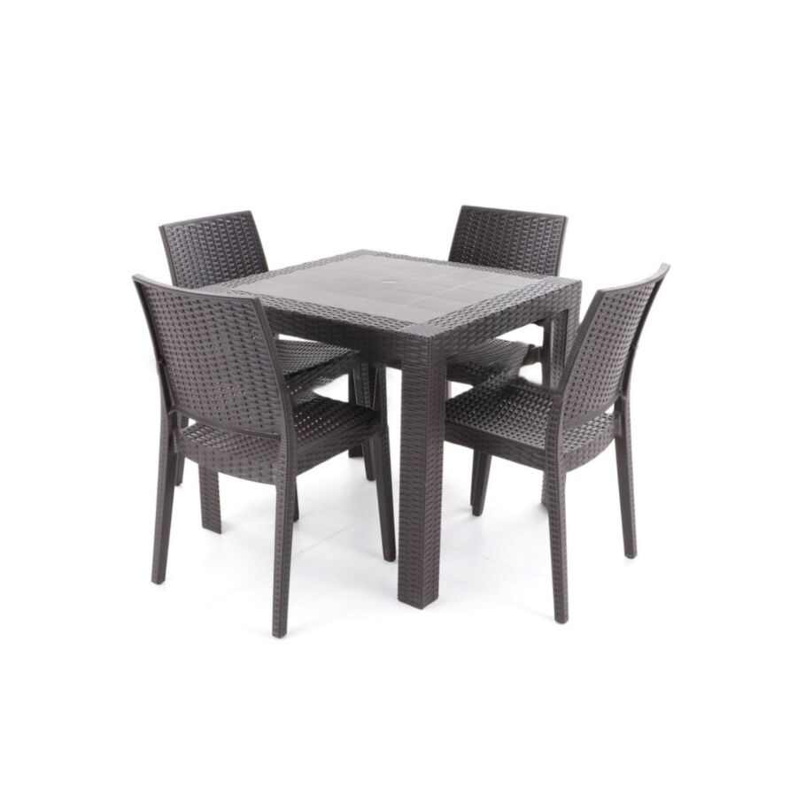 Set Table Carrée SATURNO + 4 Chaises - Anthracite Table de jardin