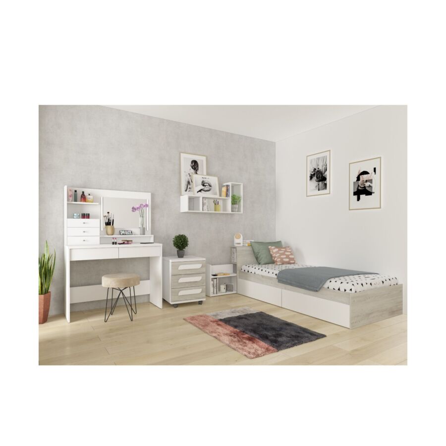 Lit JAZZ + 2 Tiroirs + Rangement Chêne / Blanc Kitea Maroc