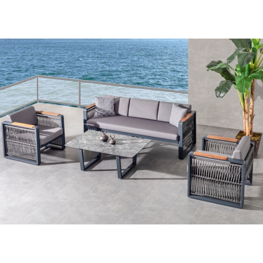 Set ARGOS Table Basse + Canapé + 2 fauteuils - Anthracite Salons de jardin bas