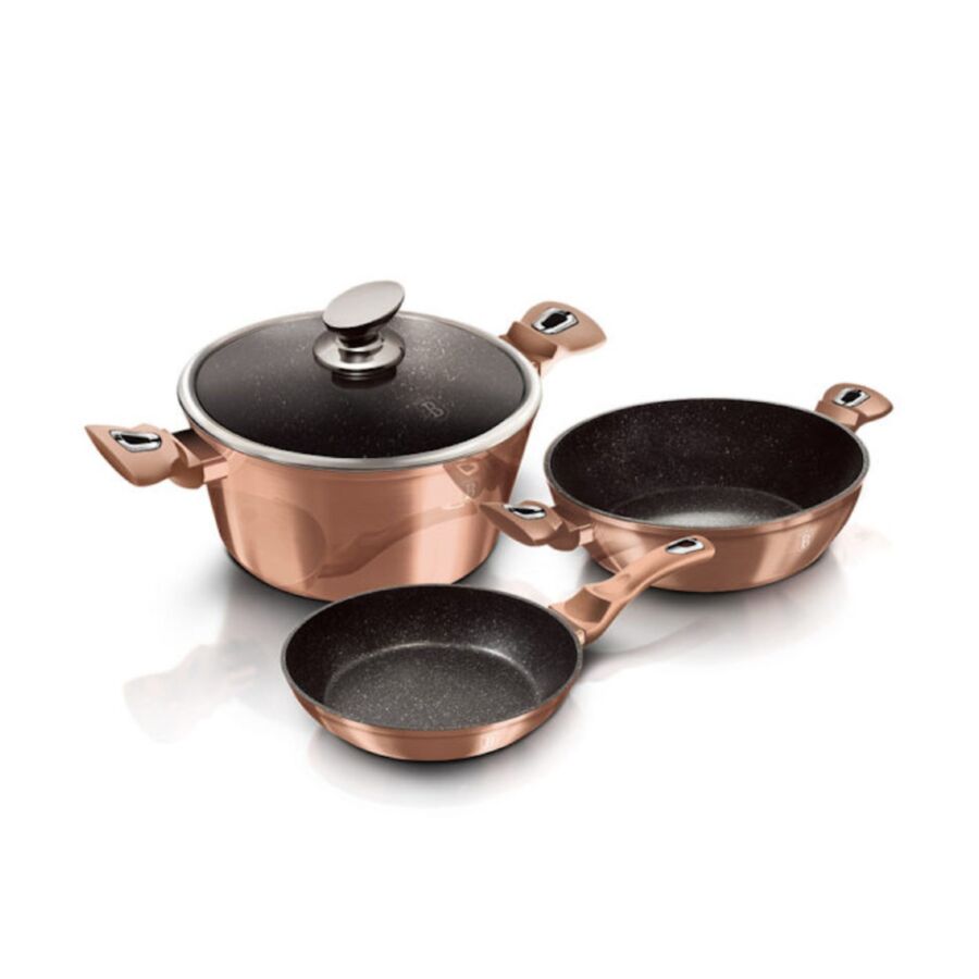 Set Cuisson De 3 Pièces Avec 2 Couvercles - Rose Gold Cuisson et préparation