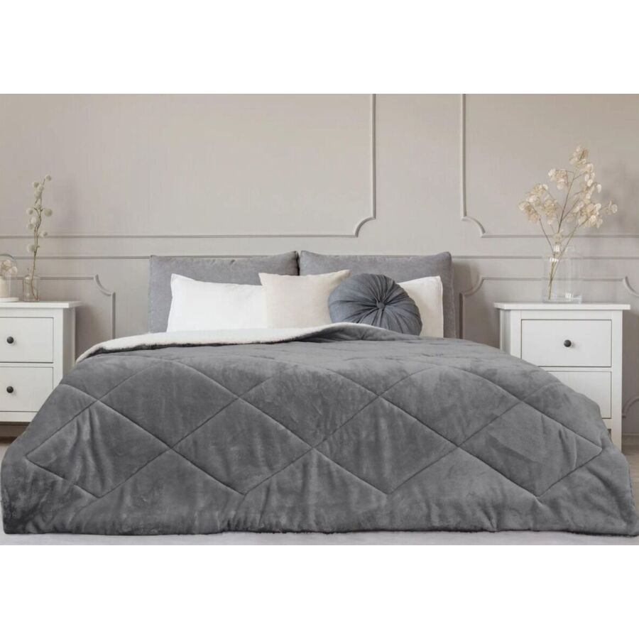 Couvre-Lit Flanelle SHERPA - Gris Parure de lits