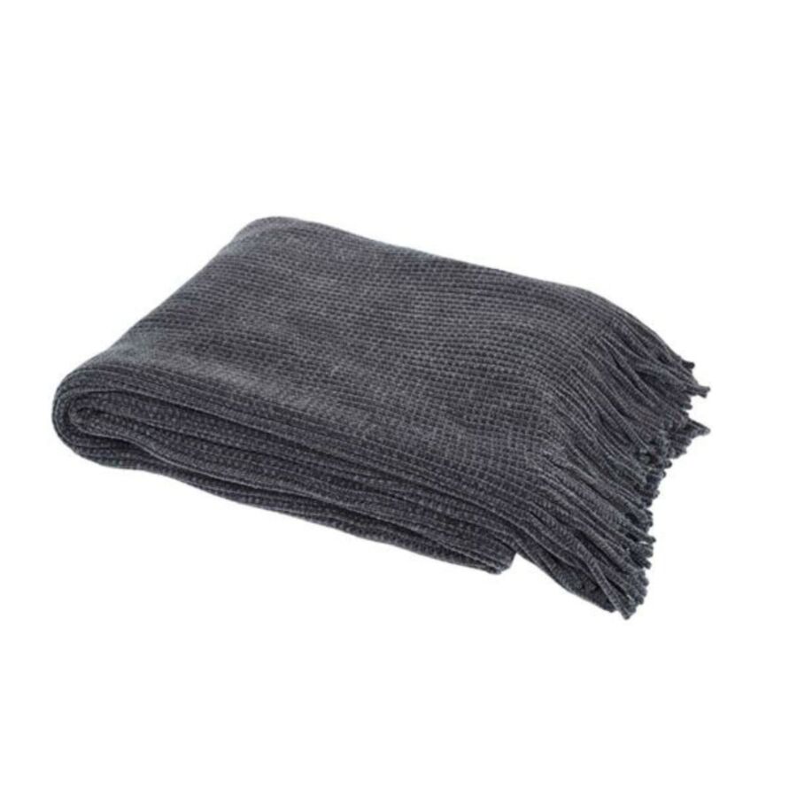 Plaid Chenille Avec Franges - Gris Plaid et couvertures