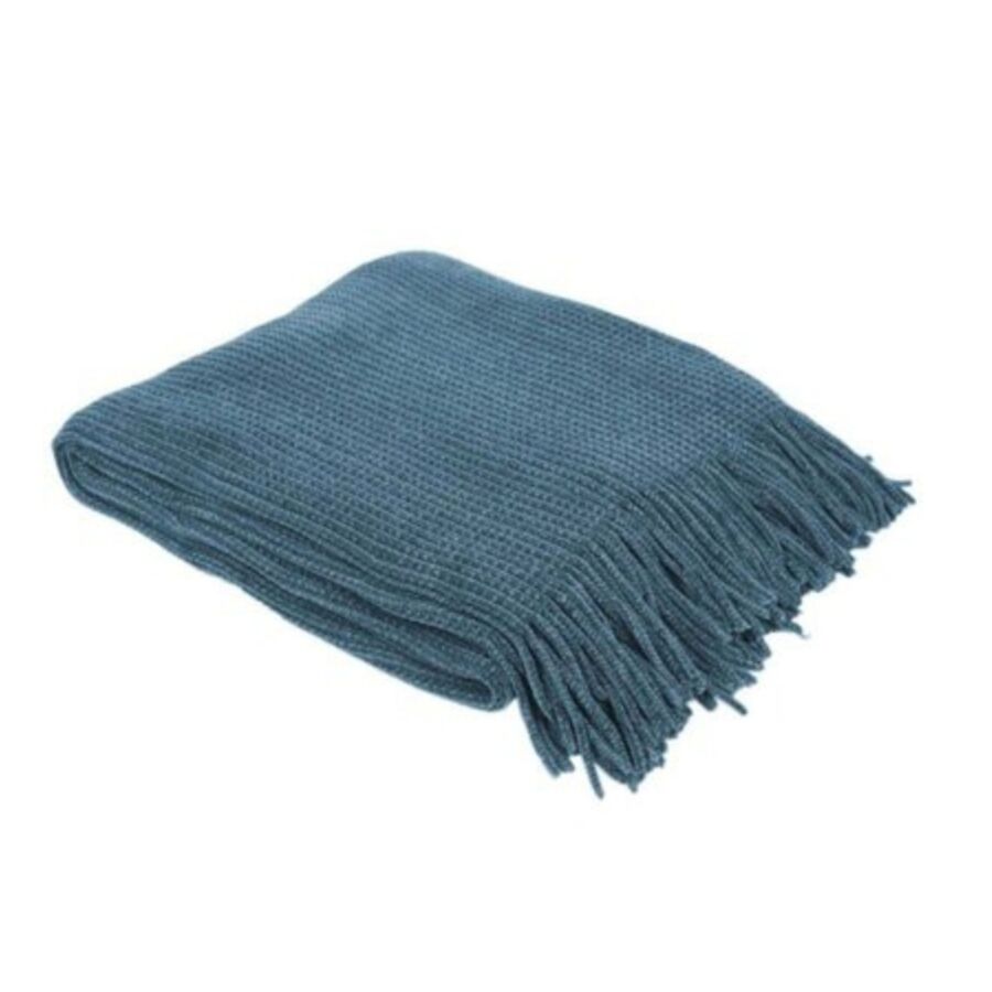 Plaid Chenille Avec Franges - Bleu Canard Plaid et couvertures