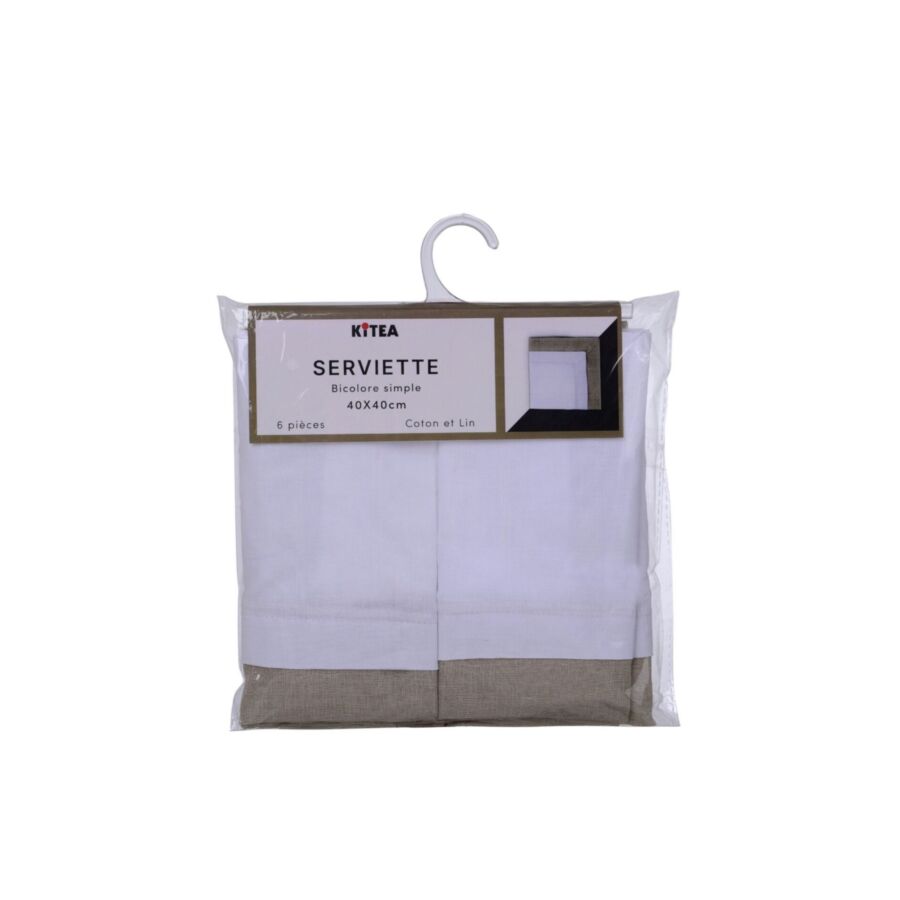 Serviette Artisanale 6 Pièces 40x40cm - Blanc Textile