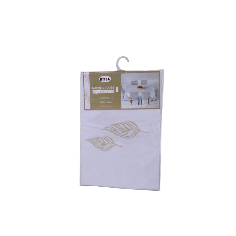 Nappe Artisanale Brodée Étoile 250x150cm - Blanc Nappe et serviettes