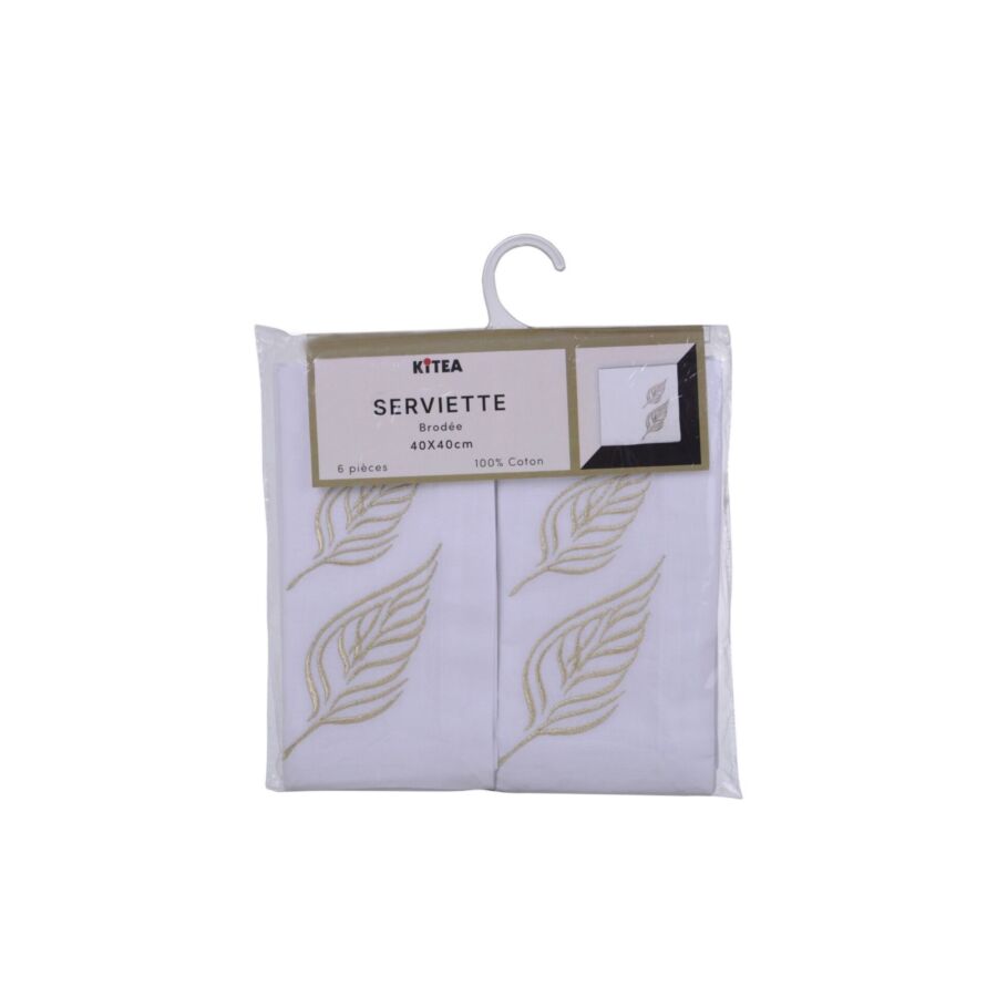 Serviette Artisanale Brodée Étoile 6 Pièces 40x40cm - Blanc Nappe et serviettes