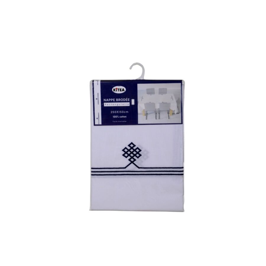 Nappe Artisanale Brodée Moucharabi 250x150cm - Blanc Nappe et serviettes