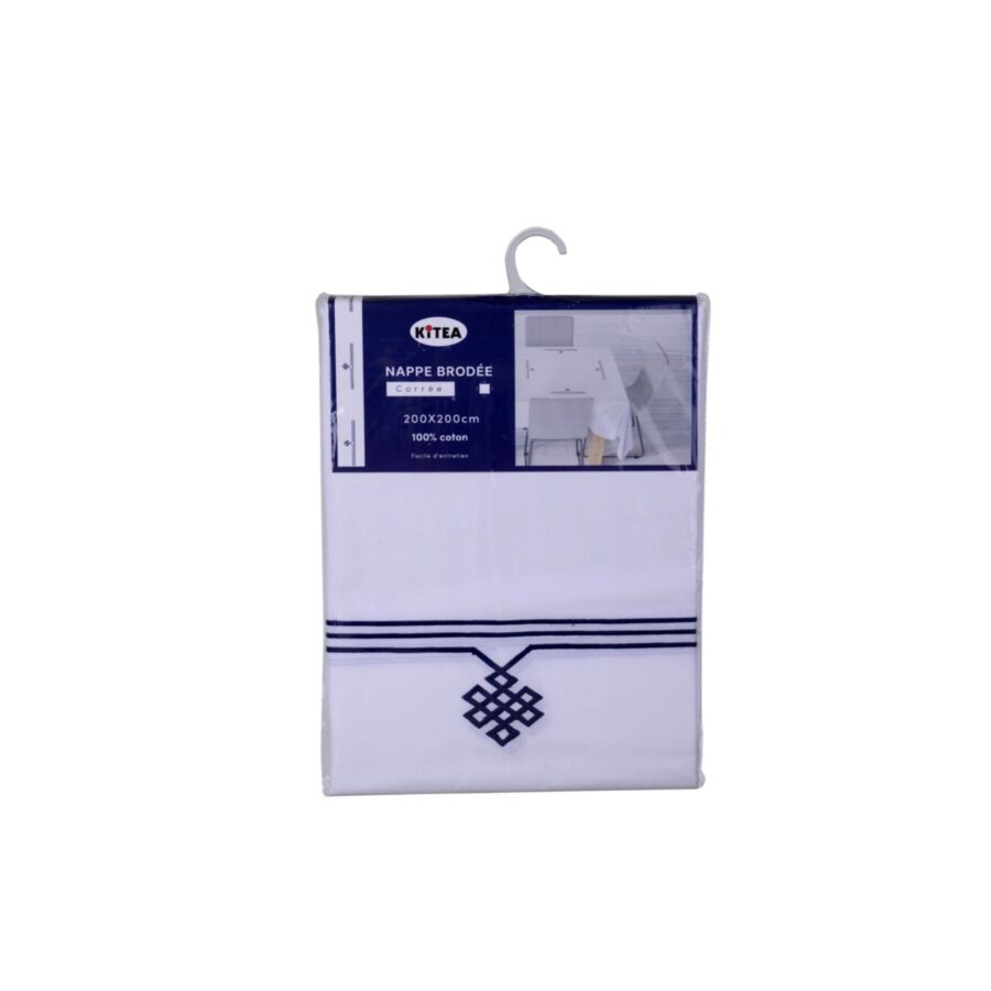 Nappe Carrée Brodée Moucharabi 200x200cm - Blanc Nappe et serviettes