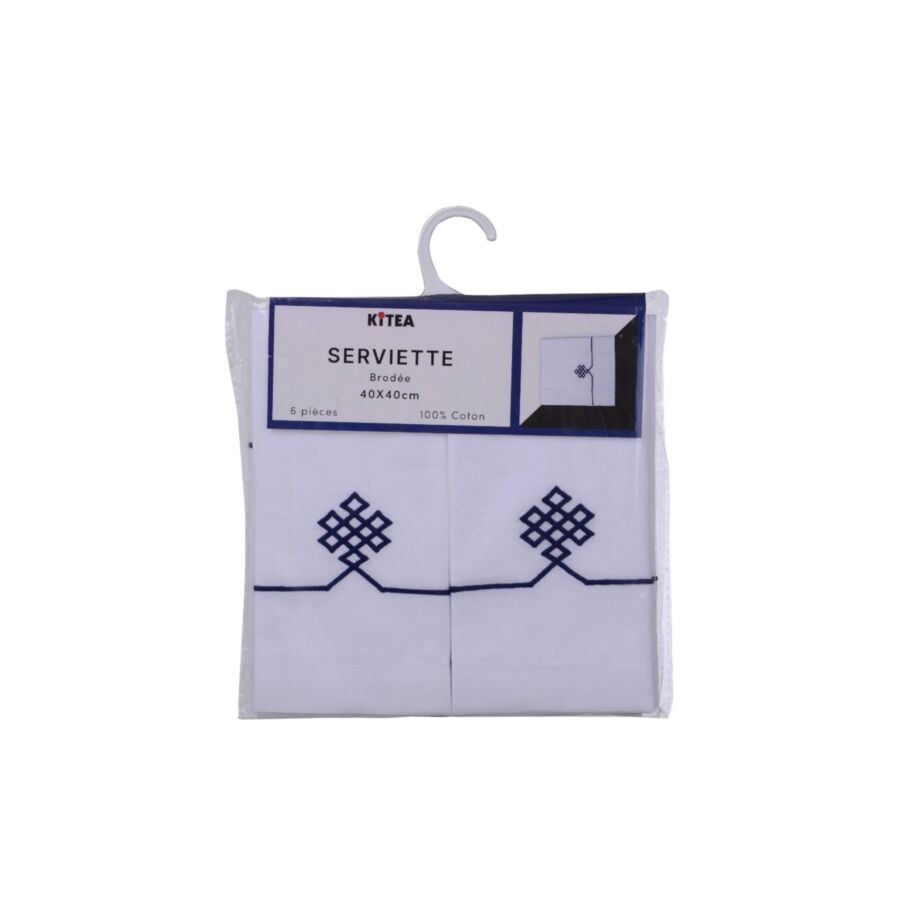 Serviette Artisanale Brodée Moucharabi 6 Pièces 40x40cm - Blanc Nappe et serviettes