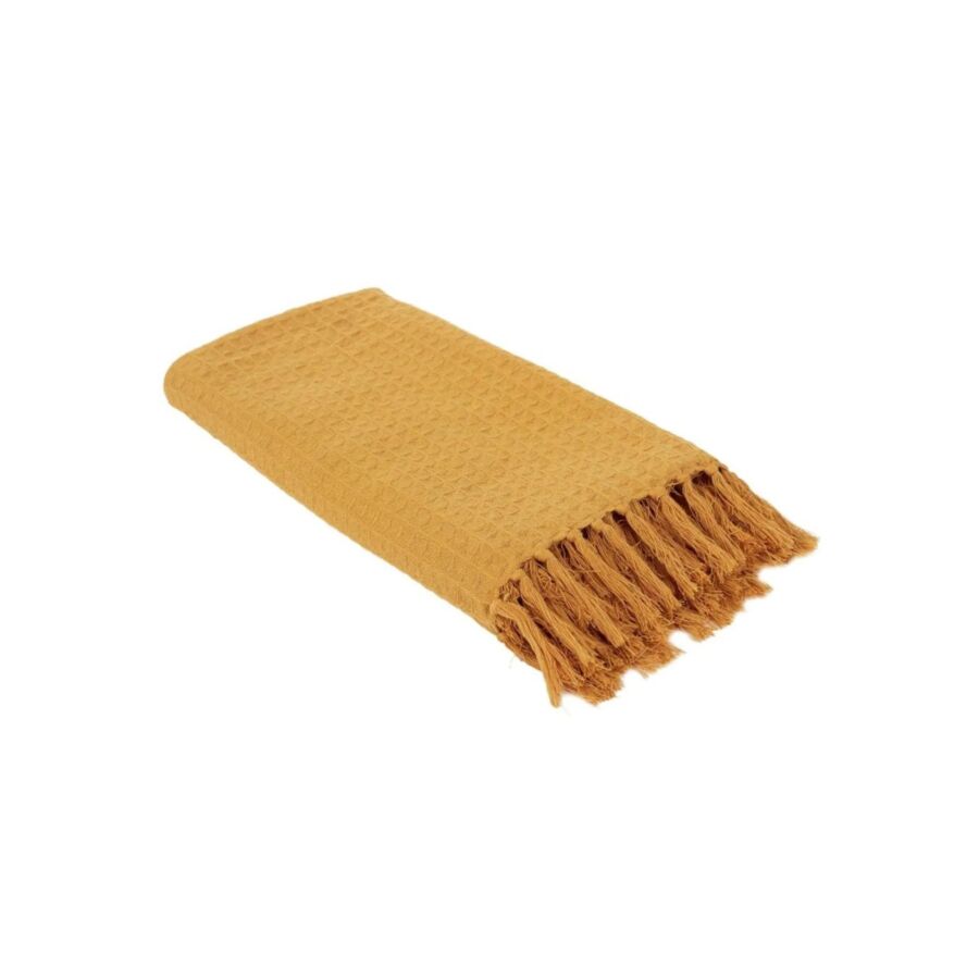 Jeté GAUFRE 130x160cm - Jaune Ocre Plaid et couvertures