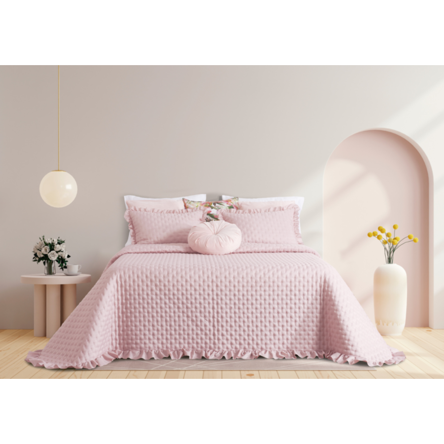 Couvre Lit MONICA + 2 Taies D'Oreillers - Rose Parure de lits