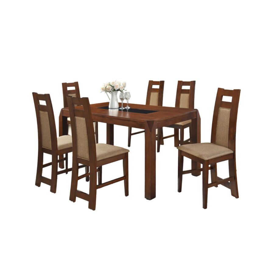 Set Table À Manger Avec 6 Chaises ANNETTE - Marron