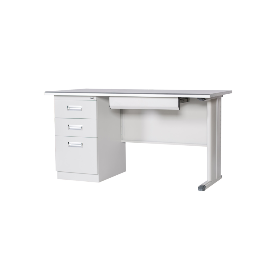 Bureau + Caisson Intégré 3 Tiroirs STEEL - Gris/Blanc