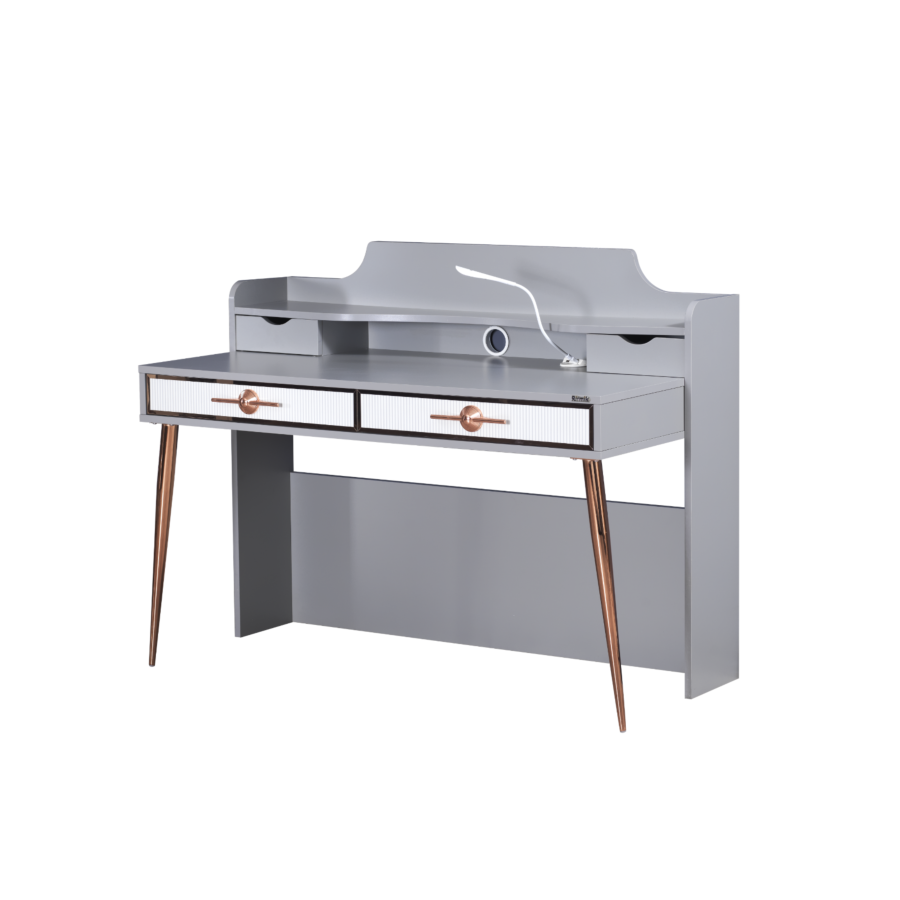 Bureau AIDA 4 Tiroirs - Gris / Blanc / Rose Doré Bureaux enfant