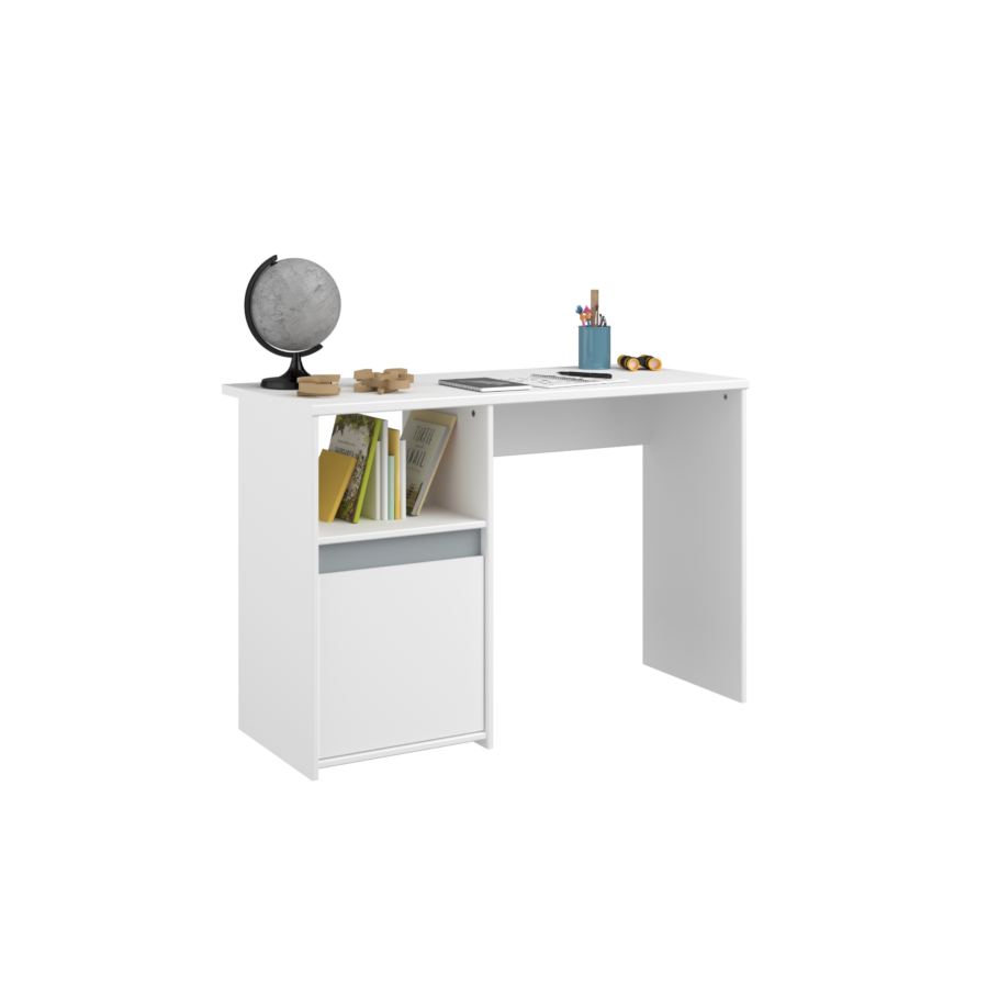 Bureau PIROUETTE 1 Porte + 1 Niche - Gris / Rose / Blanc