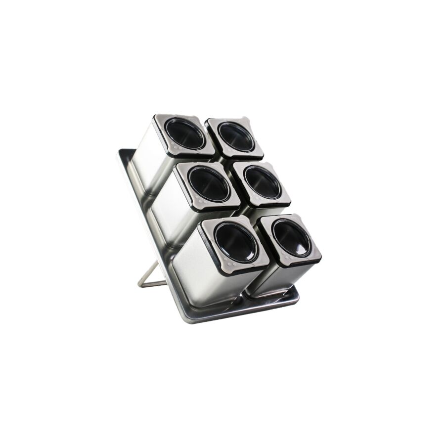 Set De 6 Pots à épices Avec Support + Couvercle - Argenté Rangement cuisine