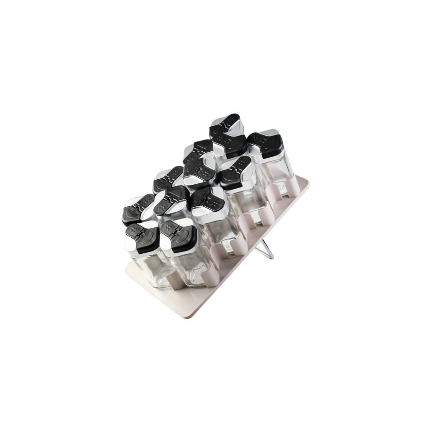Set De 12 Pots À épices En Verre Avec Support - Blanc Rangement cuisine